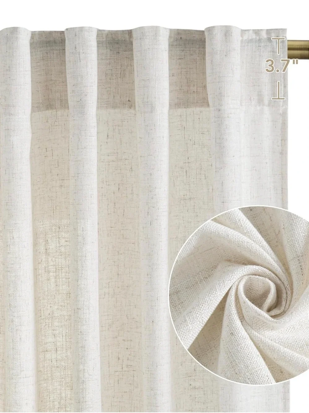 Nicetown Beige Linen Light Filtering Privacy Curtain Panels Rod Pocket 66x96